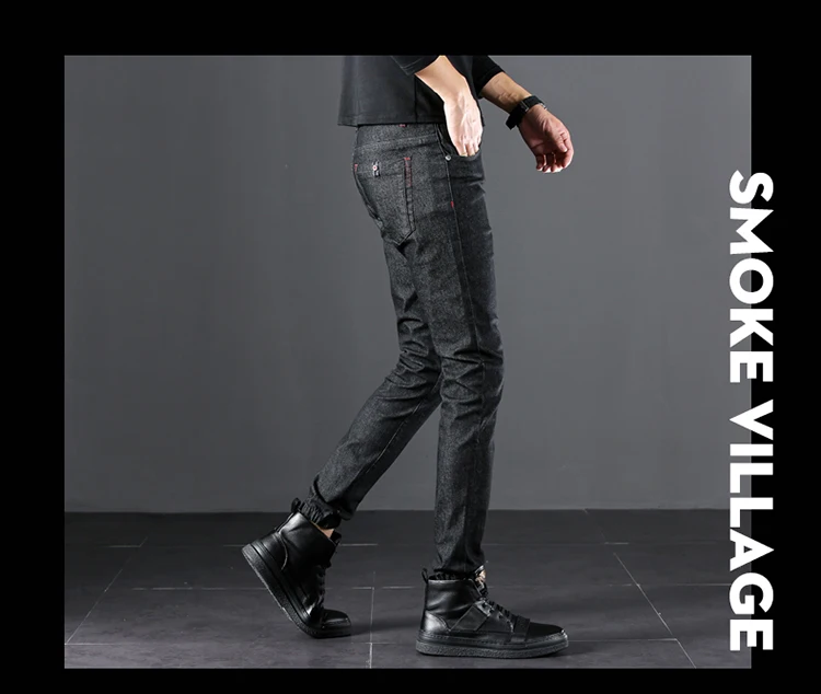 Синие Черные мужские джинсы вымытые джинсовые брюки высокого качества с эластичной резинкой на талии подвязанная Лодыжка стрейч повседневные облегающие мужские джинсы homme