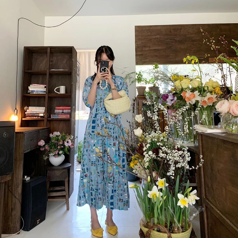 

New summer print loose dresses Round neck fashion commuting temperament woman dress Short sleeve dresses for women 2021