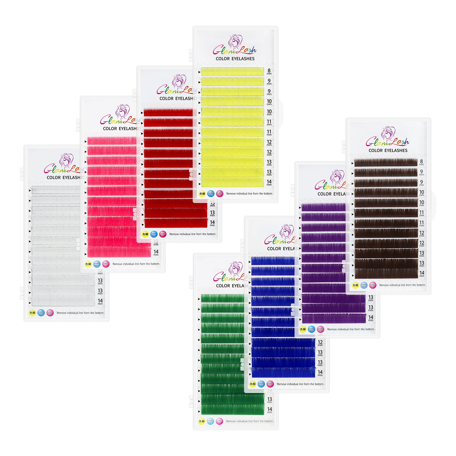 Фото Individual Color Lashes Natural Long Eyelash Extension Pink+Red+Green+White+Purple Mixed Length Soft Colored Lahses №1