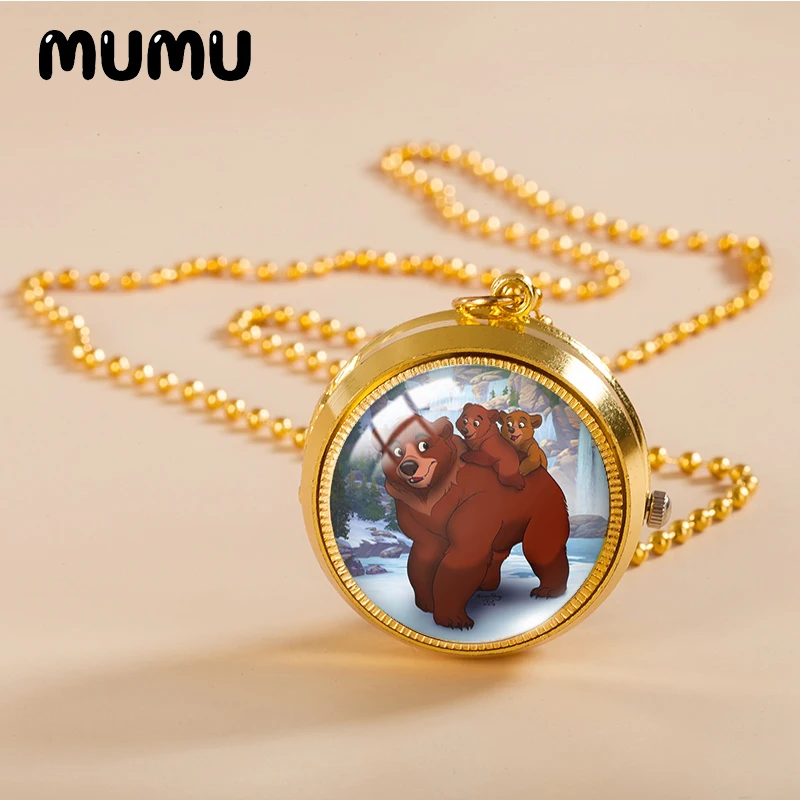 2021 New Brother Bear Pocket Watch Necklace Funny Gold Color Vintage Glass Dome Pendant Jewelry Gifts | Украшения и аксессуары