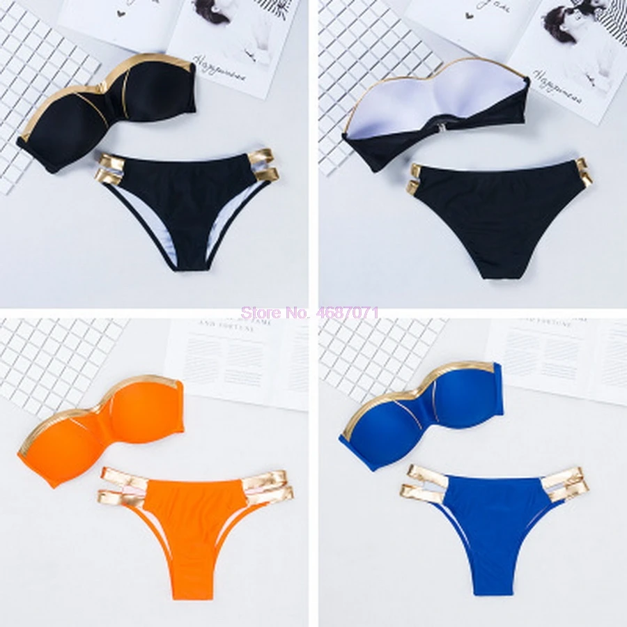by dhl 100pcs new Gold Stamping Bikini Set Sexy Padded Women Swimsuit Push Up Bandeau Swimwear Beachwear Brazil Bathing Suit |