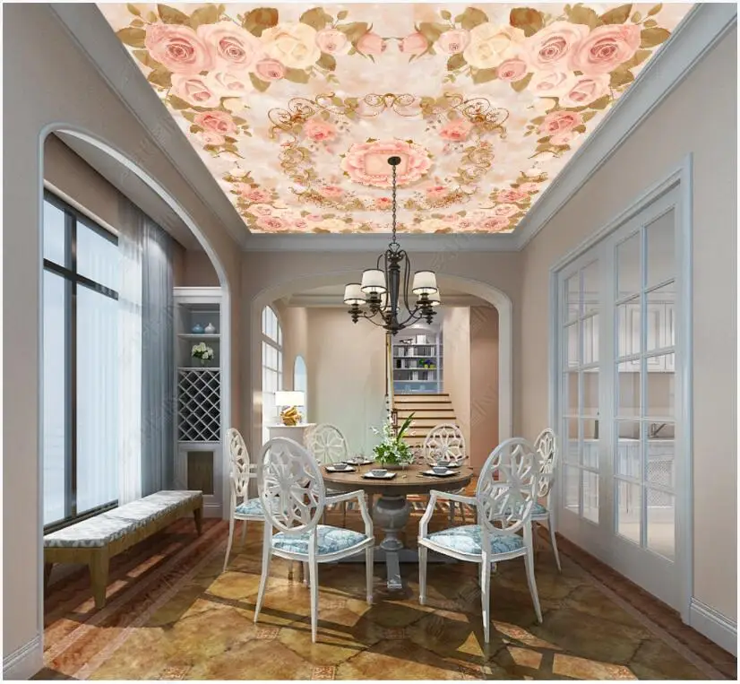 

3d фото обои потолочная роспись роскошная вилла в европейском стиле цветы украшение для дома обои для стен спальни на стене