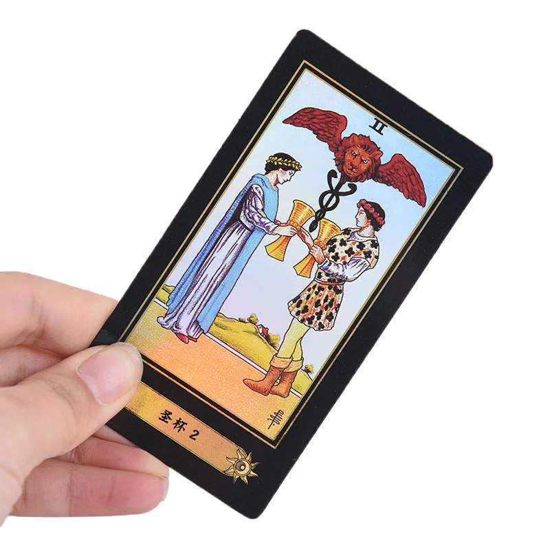 Juego de cartas de Tarot hologr&aacute;ficas para mujer, juego de mesa de Tarot brillante, versi&oacute;n en Ingl&eacute;s/chino-2