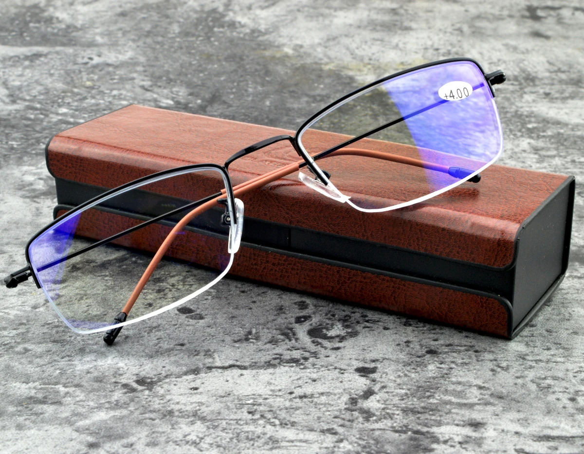 

Halfrim Black Business Reading Glasses Alloy Frame for Gentlemen Men Blue Light Blocking High Quality+1+1.5 +2.0 +2.5 +3 +4