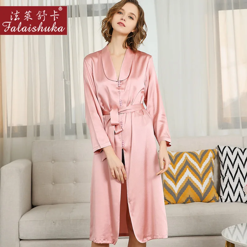 

Spring New Genuine mulberry silk women night dress sexy pink elegant bride sleepwear silky women wedding nightgowns S5660