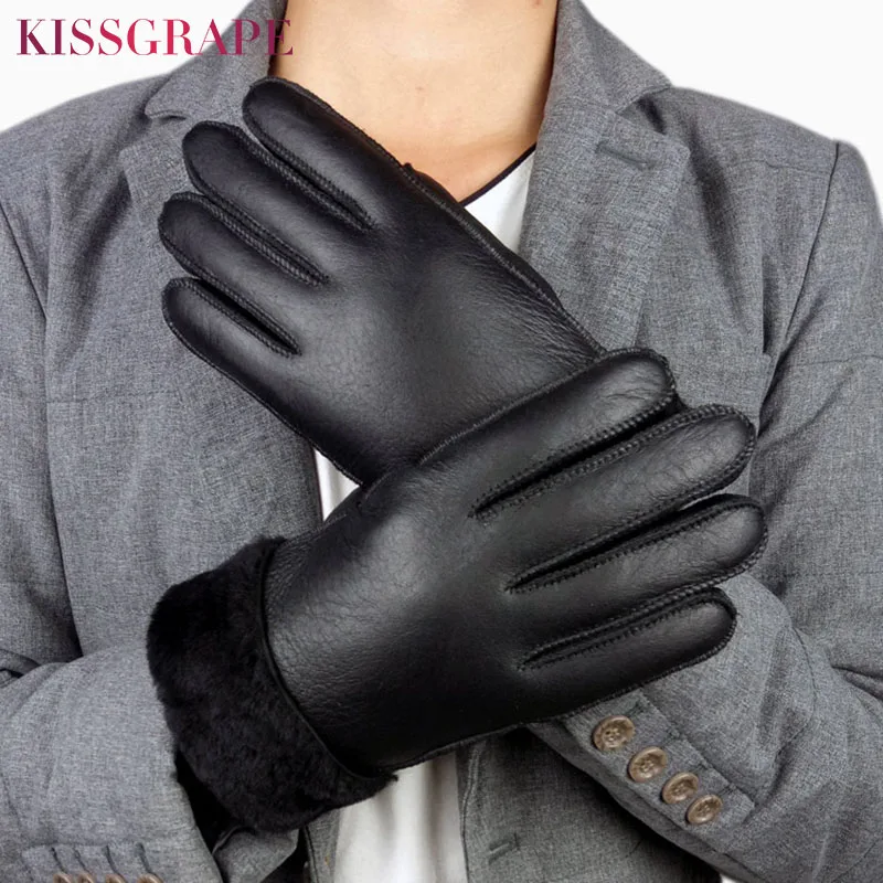 

Winter Men's Genuine Leather Gloves for Driving Motorcycle Super Warm Large Natural Fur Gloves Male Outdoor Skiing Guantes Women