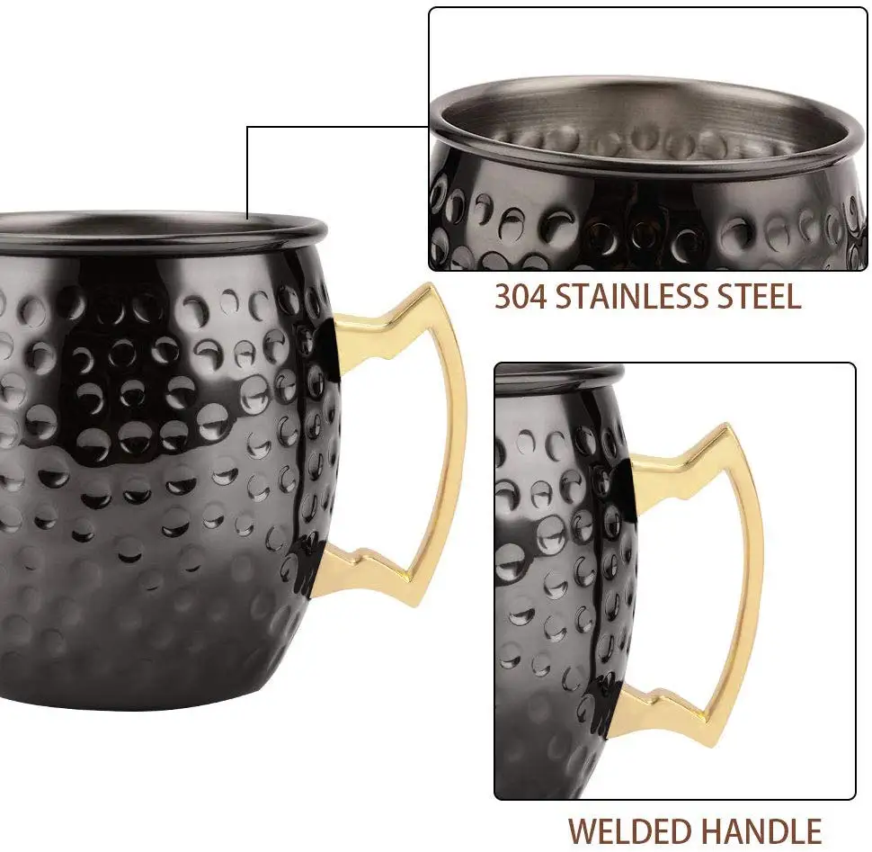 Медные кружки набор из 4 чашек нержавеющей стали кованый с латунной ручкой