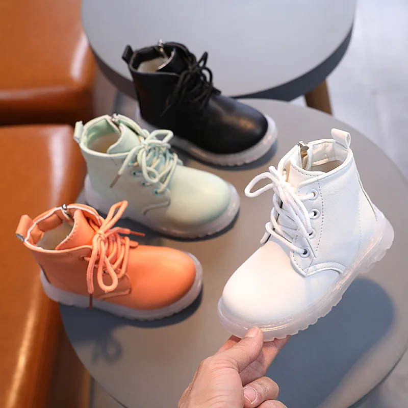 

Children's Spring and Autumn British Style Martin Boots Boys and Girls Soft Bottom Non-slip Zipper Fashion Single Boots Shoes