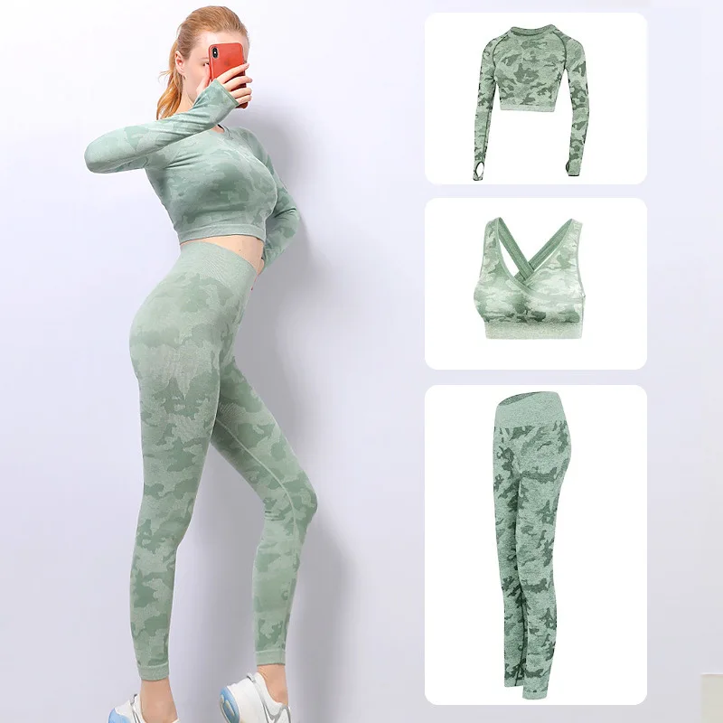 

Camouflage Yoga Clothing Suit Shark's New High Elasticity Slim and Quick-drying Fitness Yoga Three-piece Gym Set Women Yoga Set