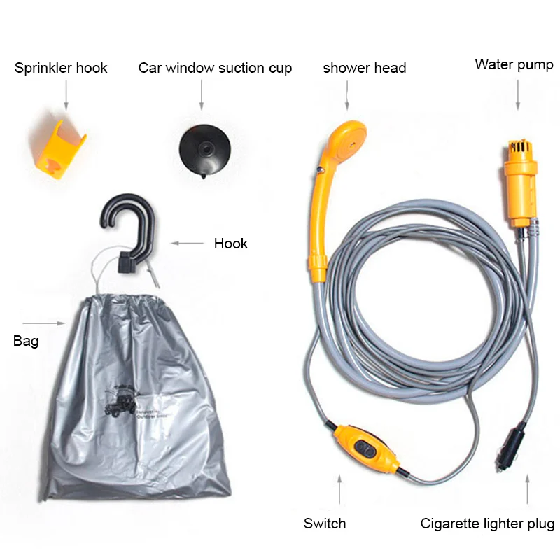 душ для кемпинга Переносной походный 12 в электрические уличные мешки воды
