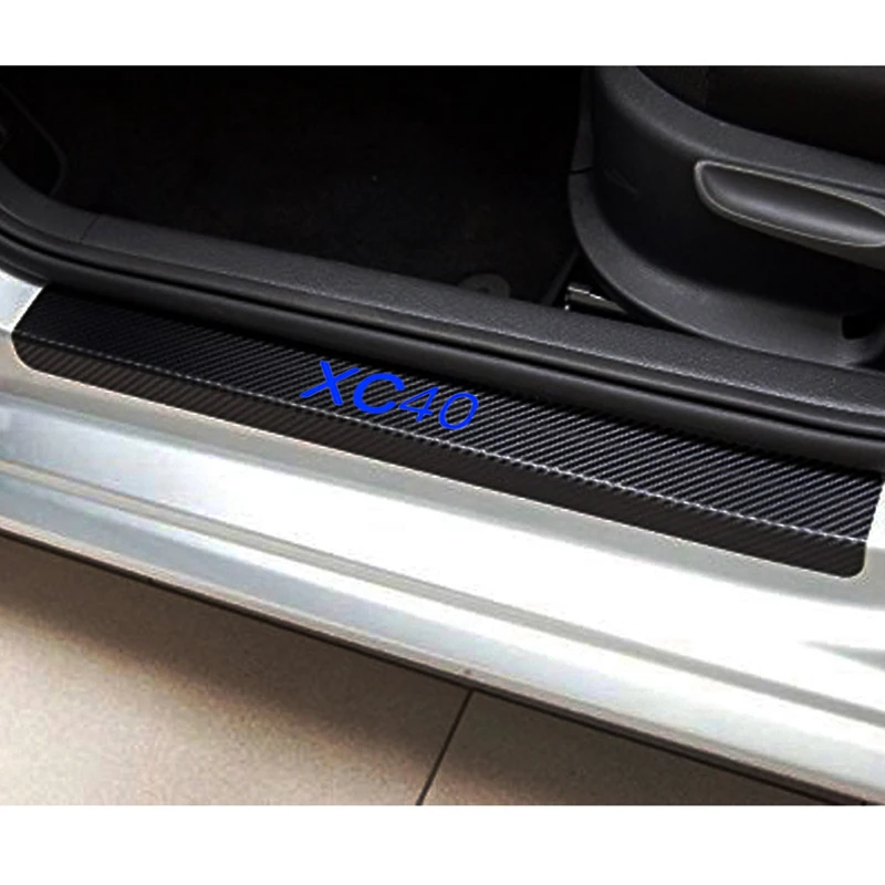 For VOLVO Xc40 Carbon Fiber Vinyl Sticker Car Door Sill Protector Step Plate Interior Accessories 4Pcs | Автомобили и мотоциклы