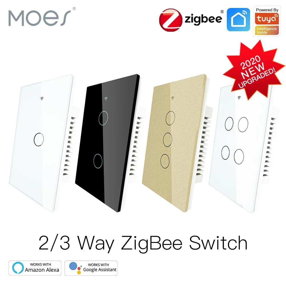 

ZigBee Wall Touch Smart Light Switch With Neutral/No Neutral ,No Capacitor Smart Life/Tuya Works with Alexa,Google Hub Required