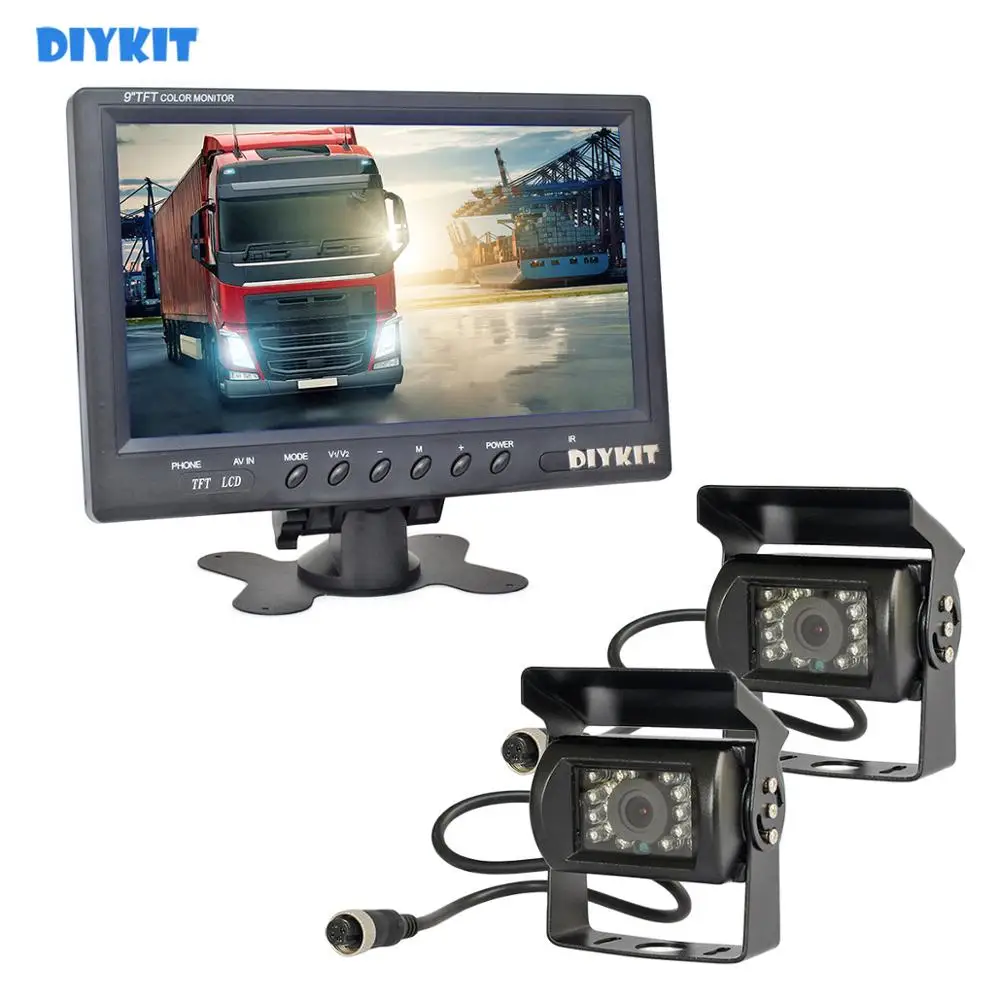 

Автомобильный монитор DIYKIT 9 дюймов, монитор заднего вида, водонепроницаемая ПЗС-камера ИК, набор аксессуаров для парковки, для автобусов, ко...