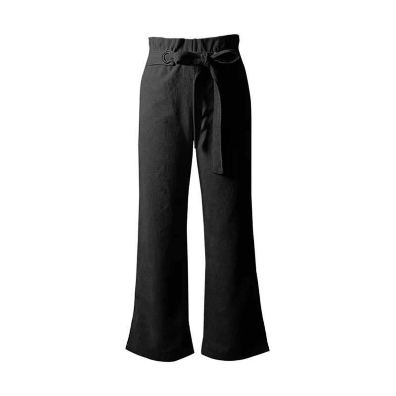 

VIIANLES Trousers Harem Pants Women Wide Leg Pants Casual Black High Elastic Waist Loose Belt Pleated Pant Trousers
