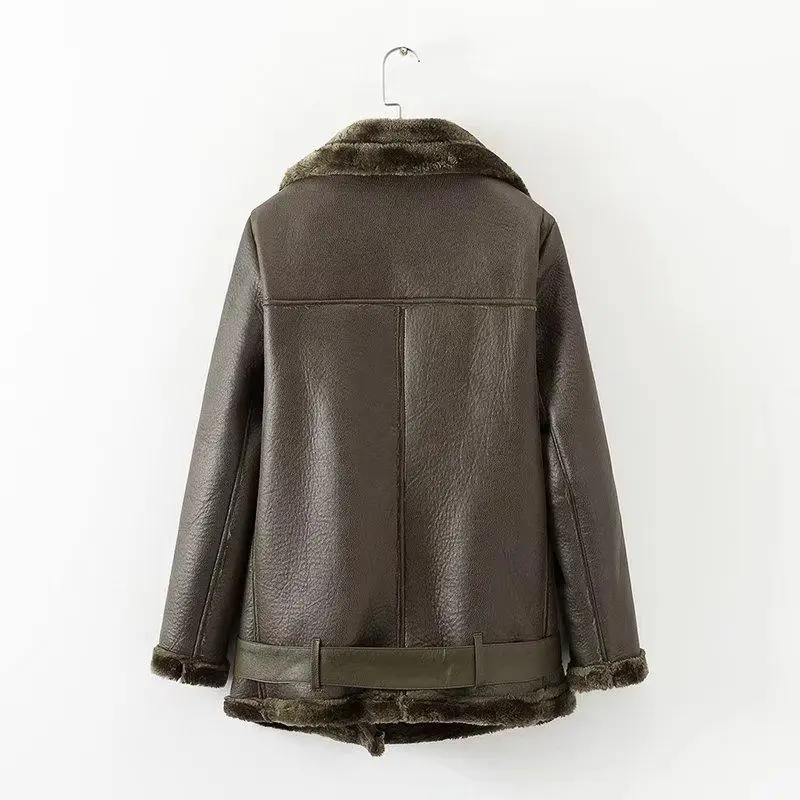 

American women Autumn new European Punk Lapel thickened Padded warm PU leather coat