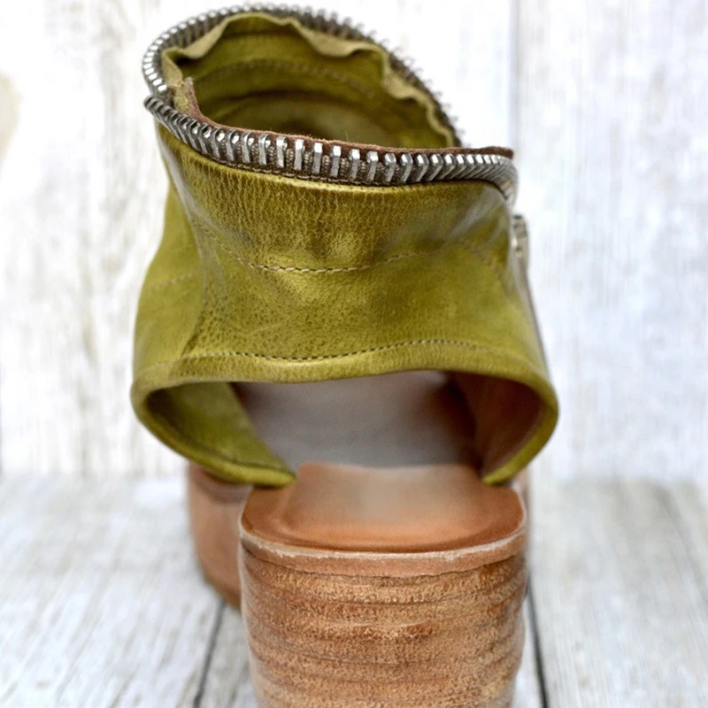 

Women Summer Sandals Mid Heels Wedges Shoes Ladies Vintage PU Leather Plus Size Sandalias Peep Toe Zipper Female Shoes 2021