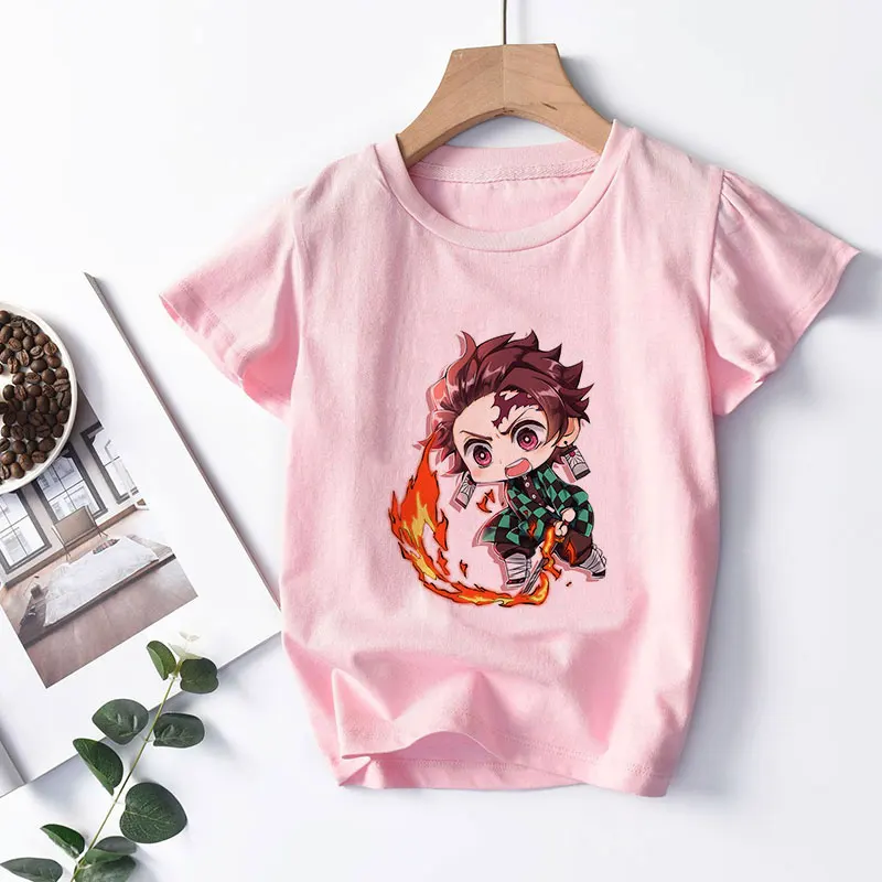 Топы для девочек Demon Blade милая детская одежда модная футболка Slayer Детская летняя с