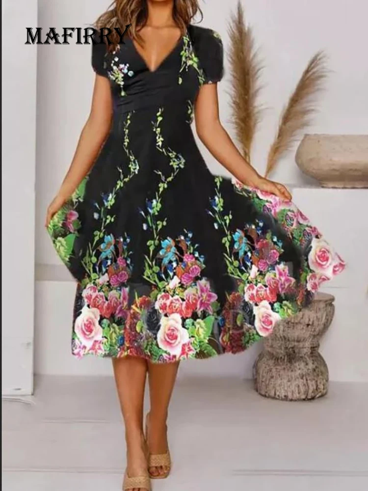 2022 Sexy Deep V Neck Women Midi Dress Vintage Floral Printed Summer Loose Party Dress Elegant Female Streetwear Casual Dresses
2022 Sexy Deep V Neck Women Midi Dress Vintage Floral Printed Summer Loose Party Dress Elegant Female Streetwear Casual Dresses