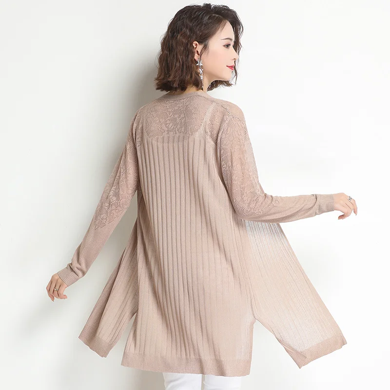 

JCHB Женская трикотажная одежда с вырезами на лето и весну женский прозрачный Вязаный Кардиган с длинным рукавом Тонкая Вязаная верхняя одеж...