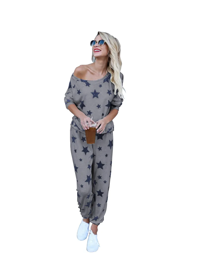 

Women Pajamas Suit Spring Autumn New Thin Star Printed Long Sleeve Cute Sleepwear Casual Homewear Female Pyjamas Two Piece Set