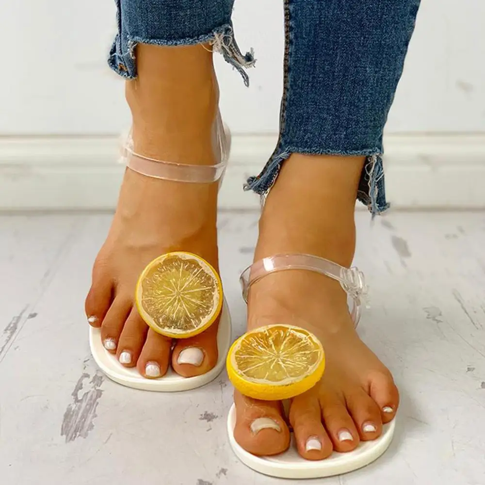 Сандалии желе женские прозрачные шлепанцы с украшением фруктов пляжная обувь на