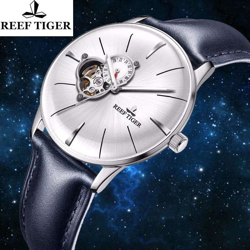 Reef Tiger бренд Tourbillon циферблат светящийся указатель автоматические часы топ