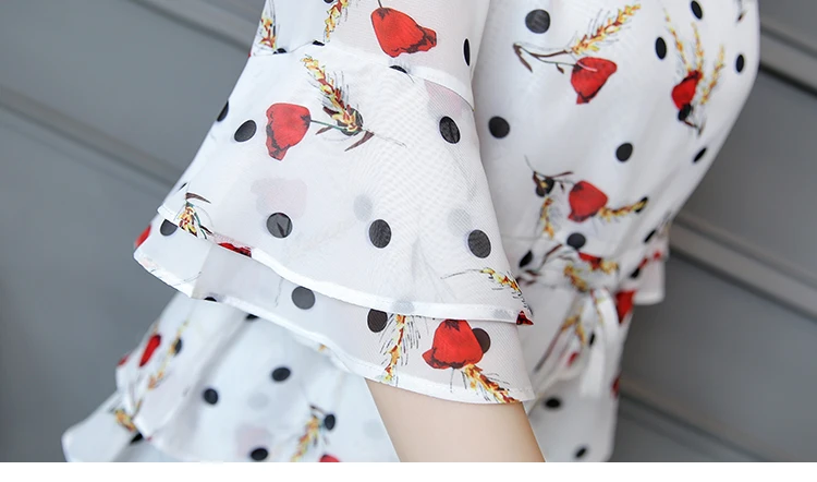 

Casual Women Clothing 20220 Summer Five-point Sleeve Print Chiffon Blouse Korean Loose Plus Size Ladies Tops Blusas 8685 50