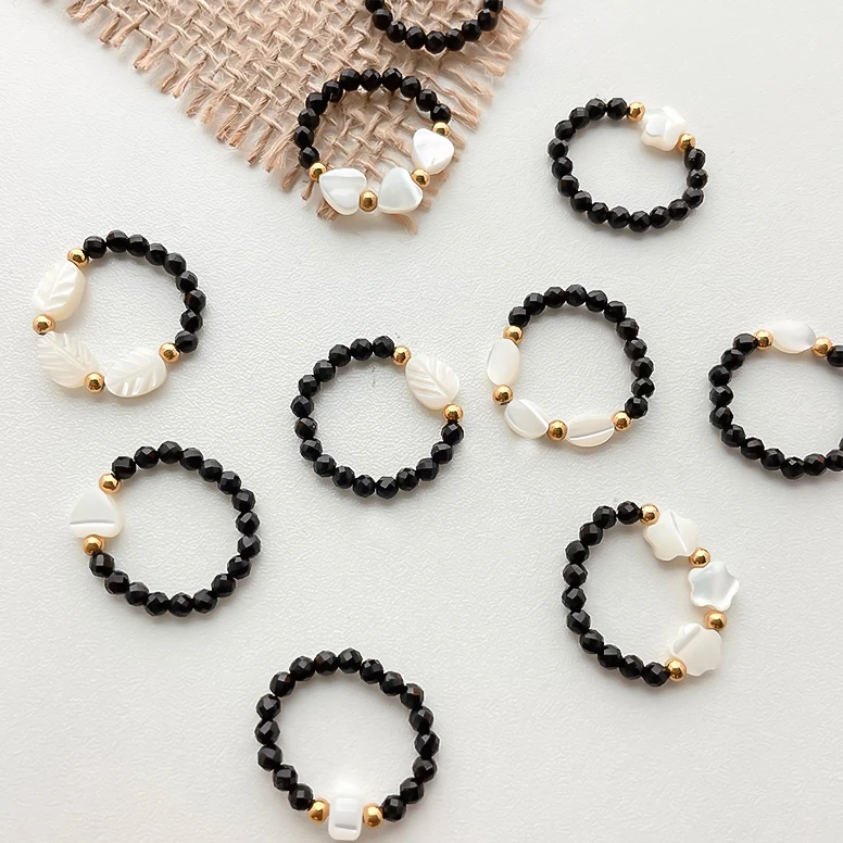 Женские кольца в стиле бохо с черным агатом и натуральным камнем из нержавеющей