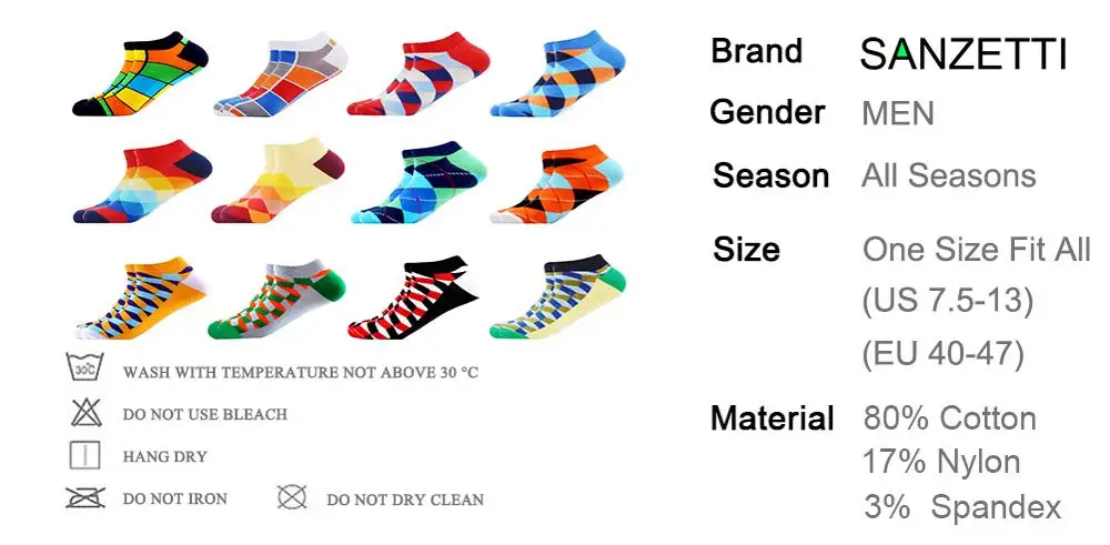 

6-12 Pairs/Lot Men's Ankle Socks Casual Novelty Colorful Summer Happy Combed Cotton Short Socks Plaid Dress Boat Socks