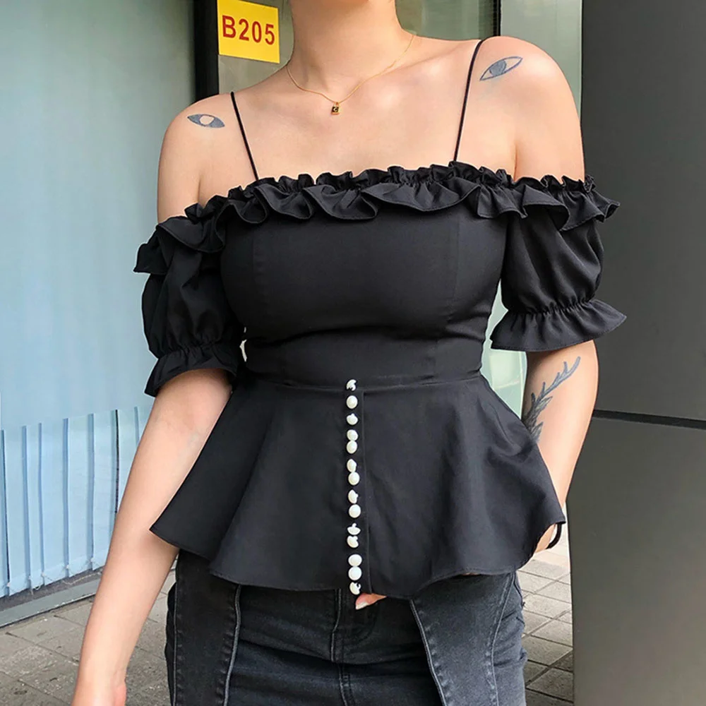 Новинка 2021 блузка в европейском и американском стиле Черная Женская приталенная