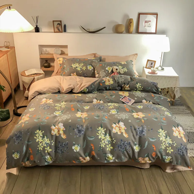 

New Bedroom Four-piece Bed Linen Winter Thick and Warm Cashmere Duvet Cover Fashionable and Simple Family Hotel Bedding Set