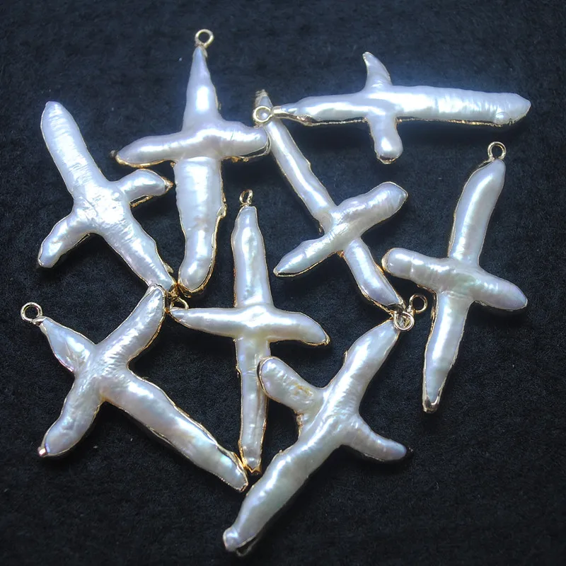 

1PC freswater pearl pendants cross pendants size 40x25mm cultured freshwater strings diy beads findings loose beads selling