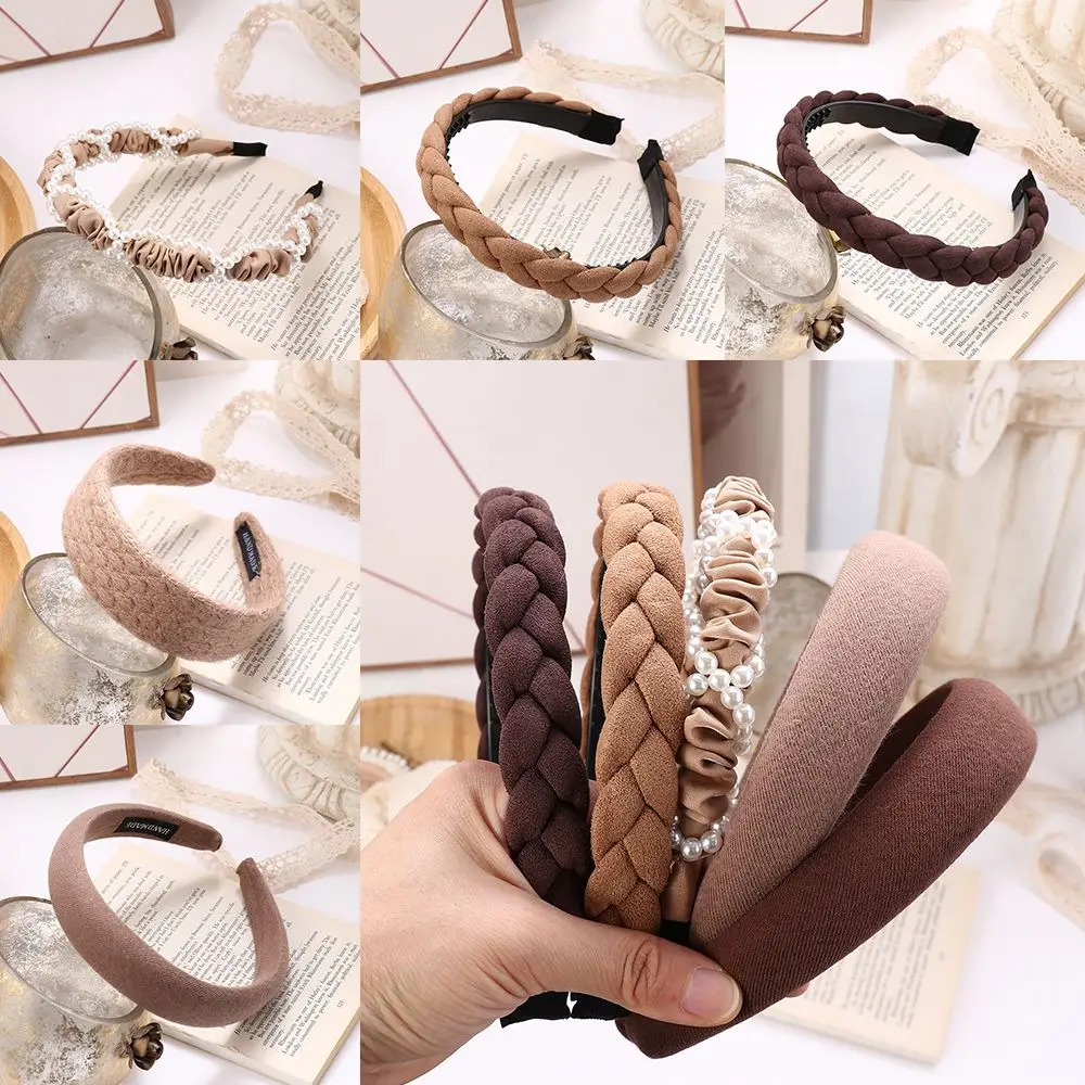 

Hair Accessories Twist Pearl Autumn Winter Women Plaid Girls Hair Hoop Wide Hair Bands Cloth Headband Knitting Hairband