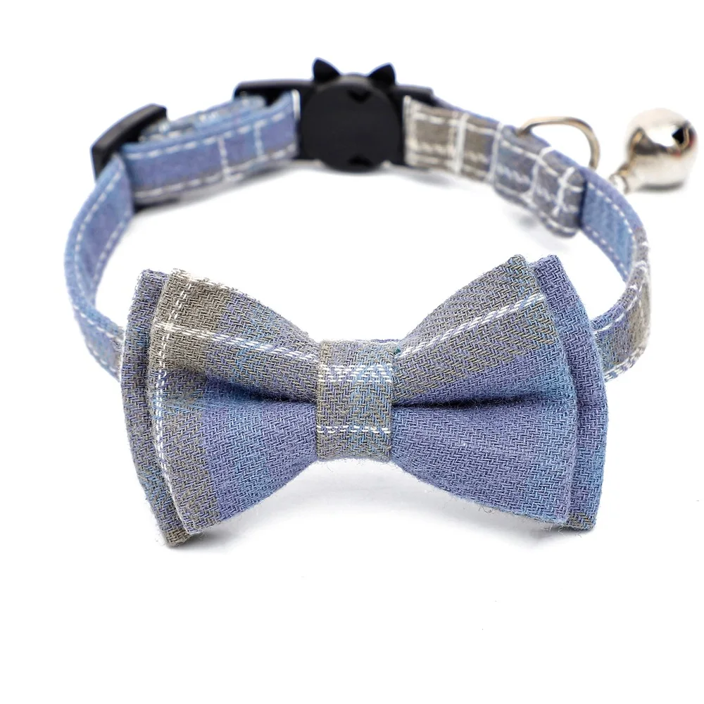 

Plaid Cat Collar Velvet Bowknot Puppy Chihuahua Collars with Bell Necklace Adjustable Safety Buckle Pets Accessories