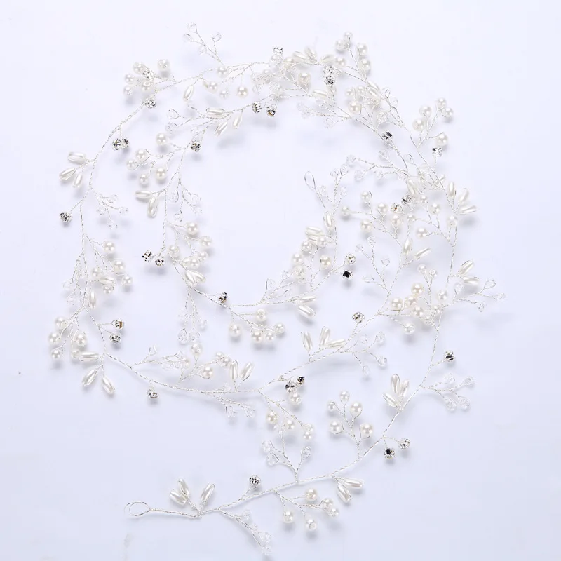 1.5 Meter Bridal Long Pearl and Crystal Beads Hair Vine Wedding Head Piece Accessories |