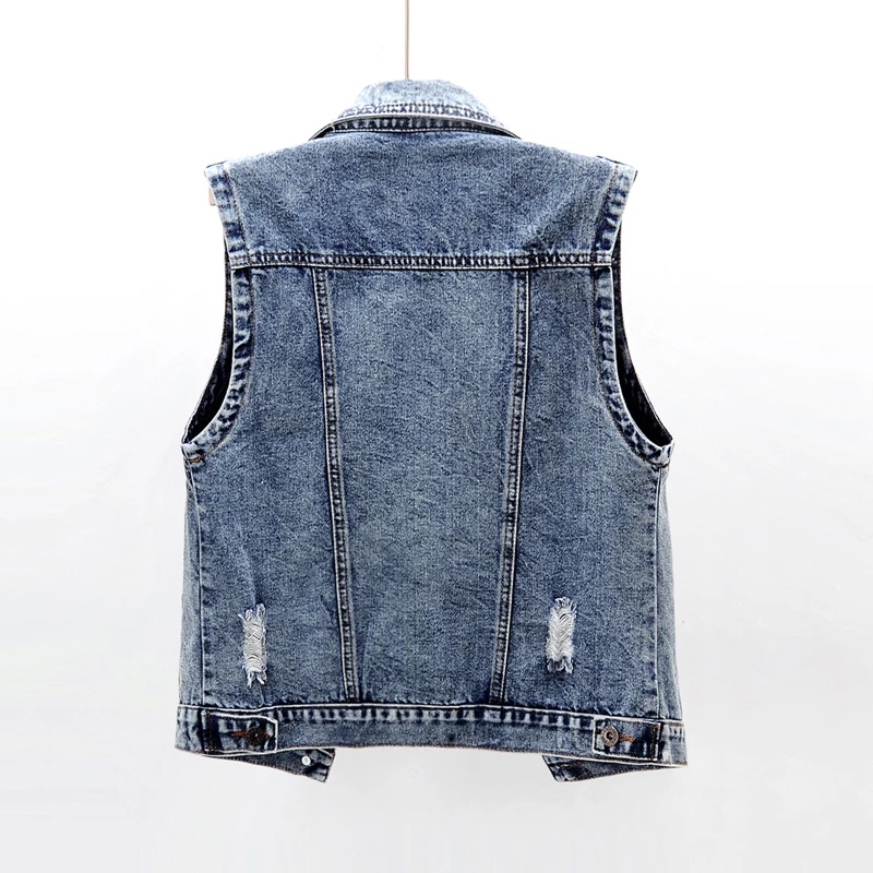 2021 летние винтажные тертые сине размера плюс тонкий джинсовый жилет для женщин с