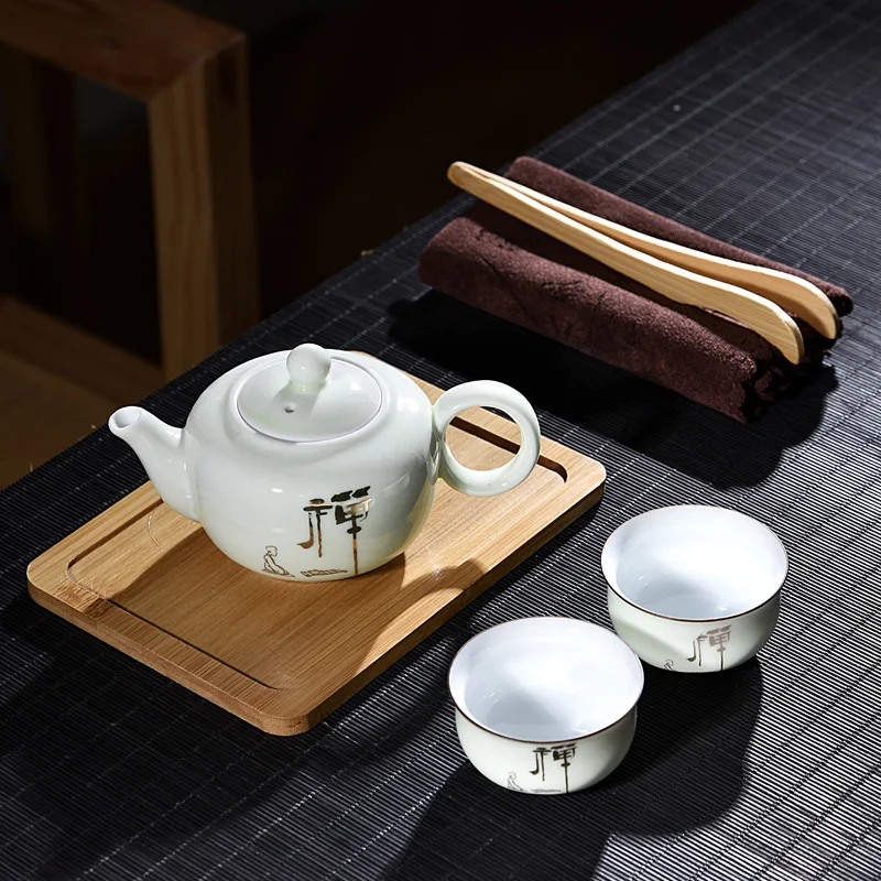 Чайный набор кунг фу чайный удобный для путешествий один горшок две чашки