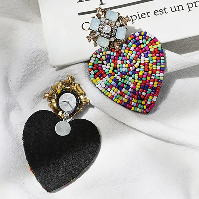 ZHINI Бохо сердце свисающие серьги для женщин Statament бисера подвески в форме стразы