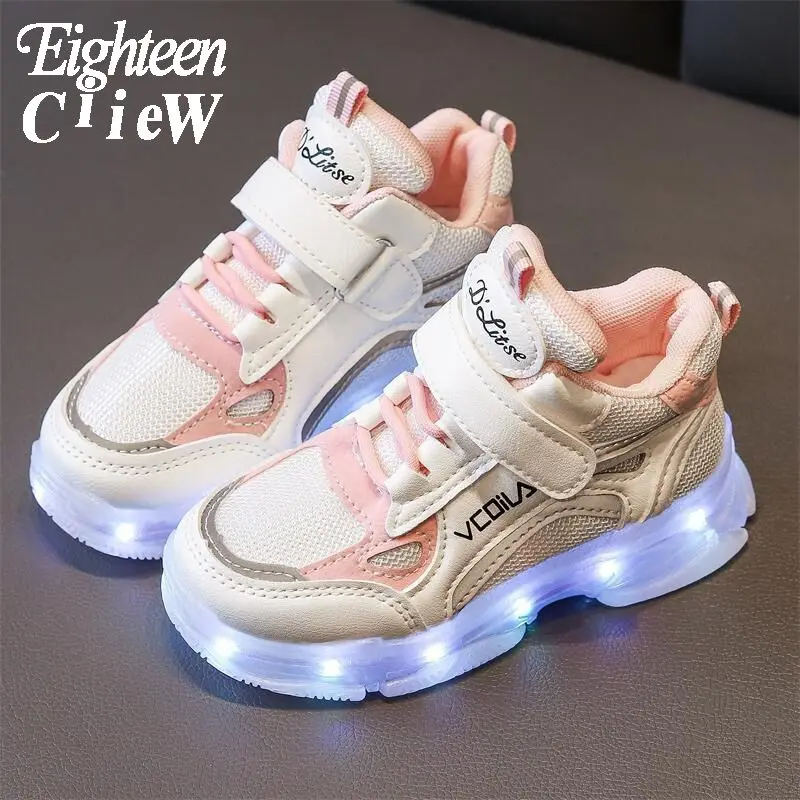 

Детские светящиеся кроссовки, дышащие сетчатые сникерсы со светодиодной подсветильник кой, для бега, для девочек и мальчиков, Размеры 26-36