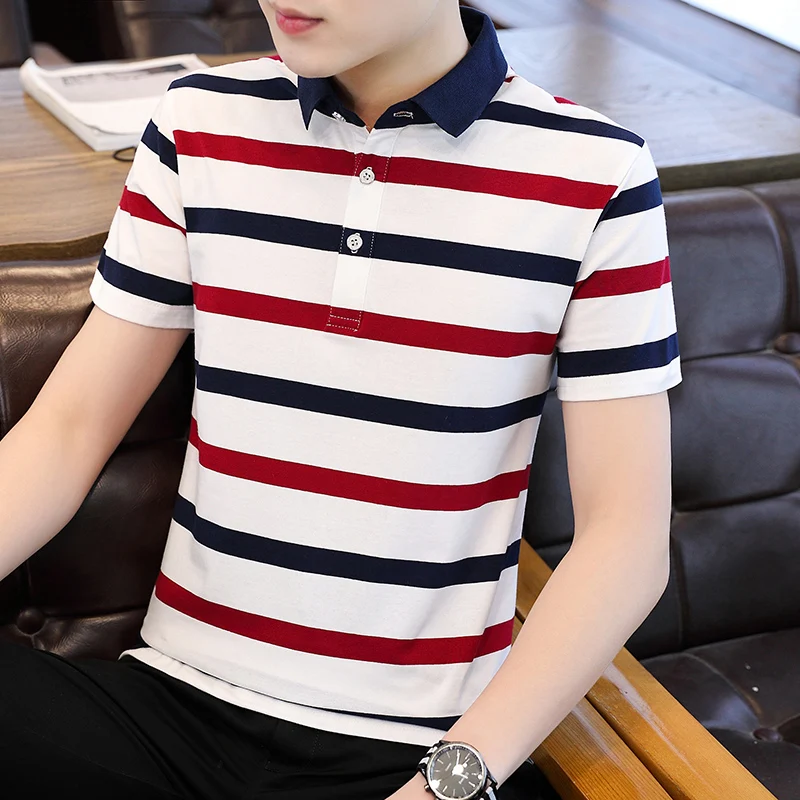 

Men's Striped Polo Shirt 2020 Summer Short Sleeve Polo Shirts Smart Casual Polo Shirts