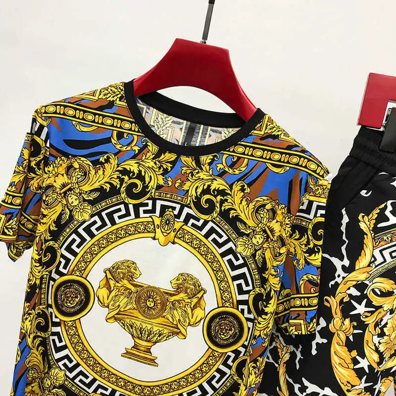 

Men's 2021 summer new personalized printed short sleeve T-shirt round neck pullover Outfits short sleeve shorts