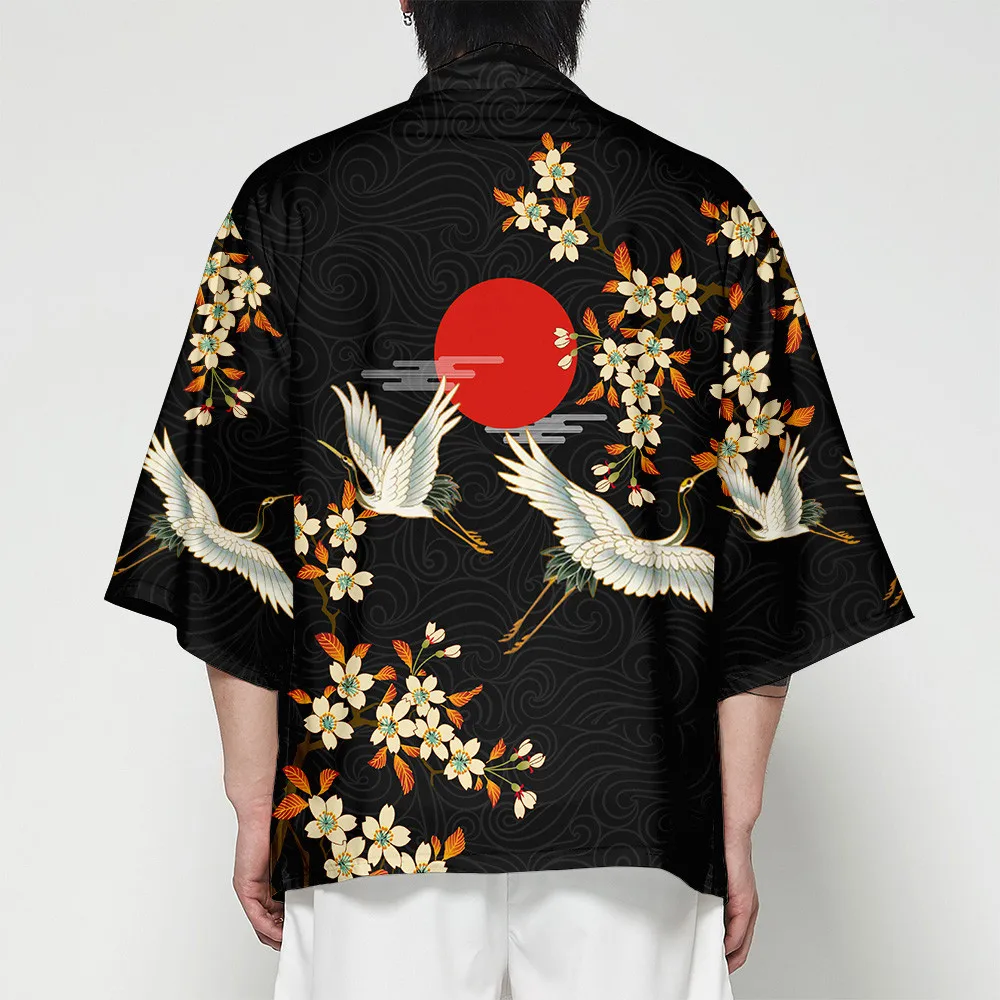 

Samurai Crane Japanese Style Kimono Haori Men Women Cardigan Chinese Dragon Traditional Japanese Clothing Asian Clothes