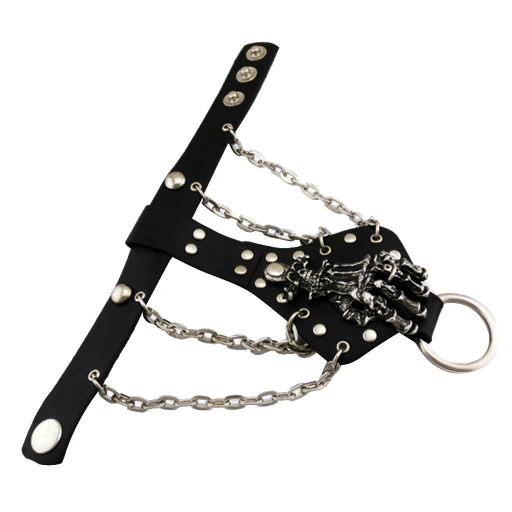 Мужская кожаная манжета в готическом стиле с шипами браслет соединенный кольцом