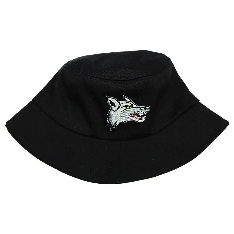 

2021 Wolf Animal Embroidery Cotton Bucket Hat Fisherman Hat Outdoor Travel Hat Sun Cap Hats for Men and Women 301