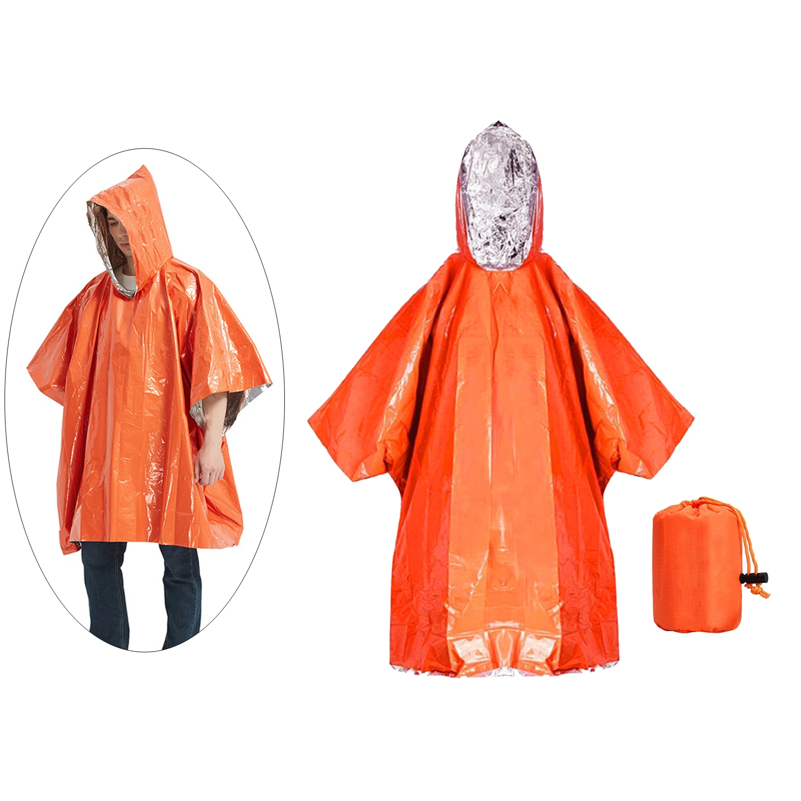 

Emergency Blanket Poncho Thermal Rain Coat with Hood Survival Gear for Hiking Outdoor Activity Backpacking Fishing