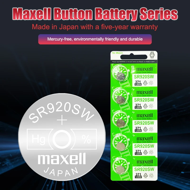 5 шт. Maxell 45 мАч 1 55 в AG6 371 SR920SW LR920 171 370 L921 LR69 SR920 кнопочные батареи для часов игрушек