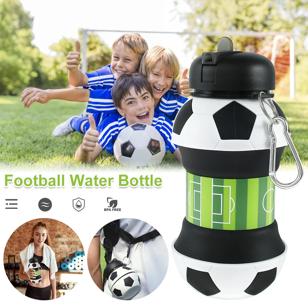 

New Outdoor Sports Bottle Foldable Water Bottle Football Sports Drinking Cup Squeezable Leakproof Bottle 550ml/200ml