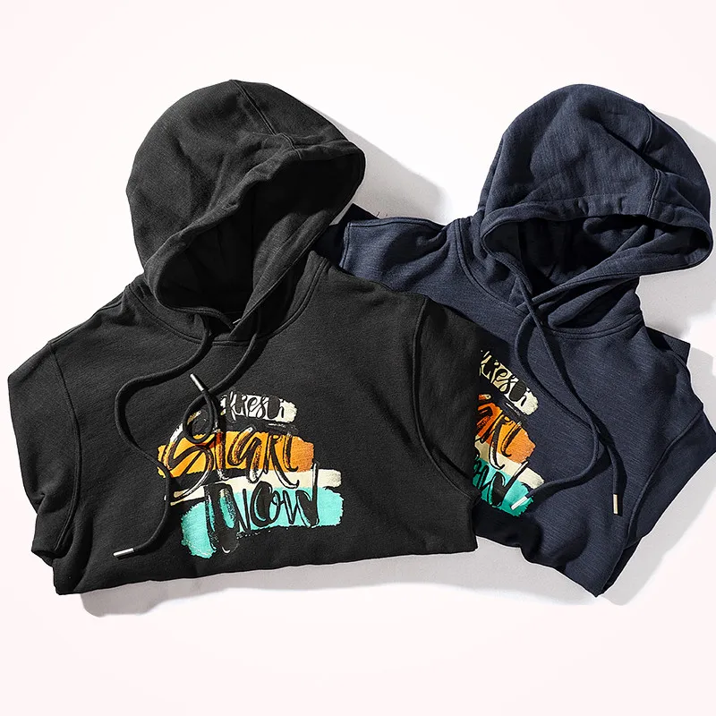 

Autumn and Winter Fashion Pure Cotton Terry Heavy Weight Plus Velvet Hoodies for Men's Thick Loose Hooded Pullover Sportswear