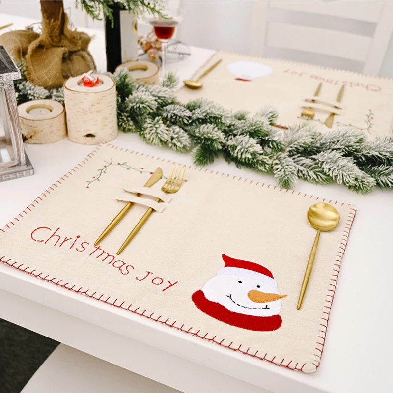 Льняная салфетка с рисунком рождественского элемента столовый коврик