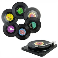 6pcs vinyl disk coasters with vinyl record player holder creative koffie mok cup onderzetters hittebestendig antislip pads